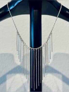 Vintage Silver Tone Fringe Drop Necklace